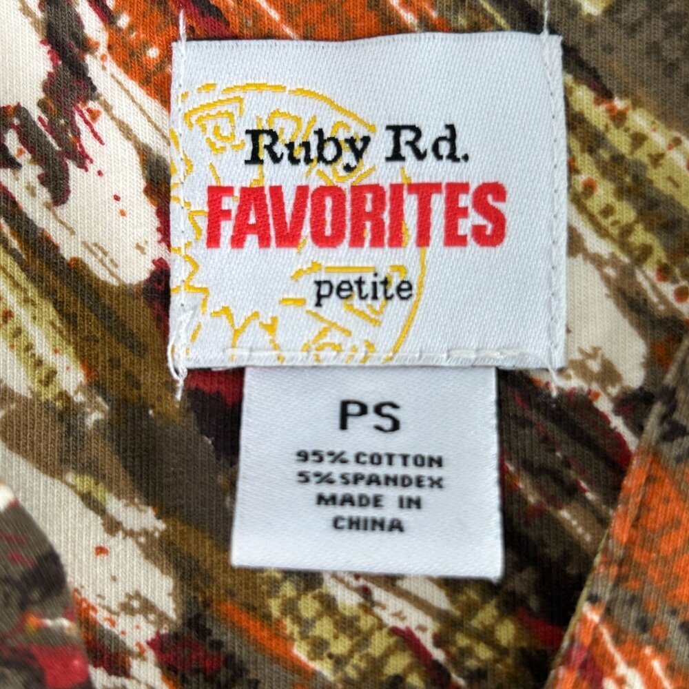 Ruby Rd Favorites Top Petites S PS Green Orange Brown Pullover 3/4 Sleeve - Picture 4 of 10